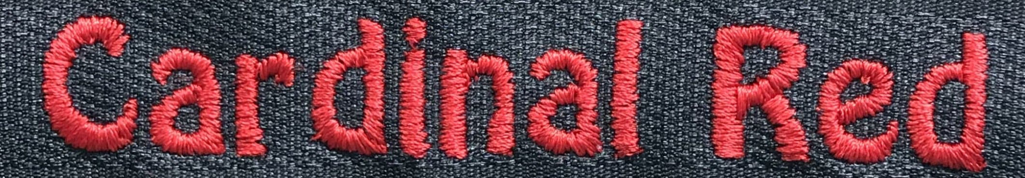 example of embroidery in cardinal red