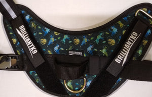 custom dog harness in space dog print fabric