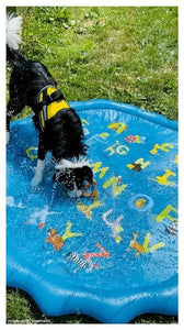 dog playing in the water while wearing a yellow summer mesh large dog harness