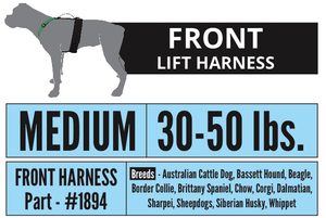 Front Dog Lift Harness medium size chart