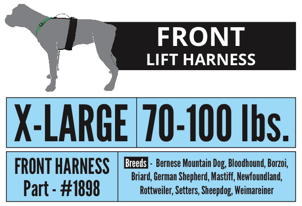Front Dog Lift Harness x-large size chart