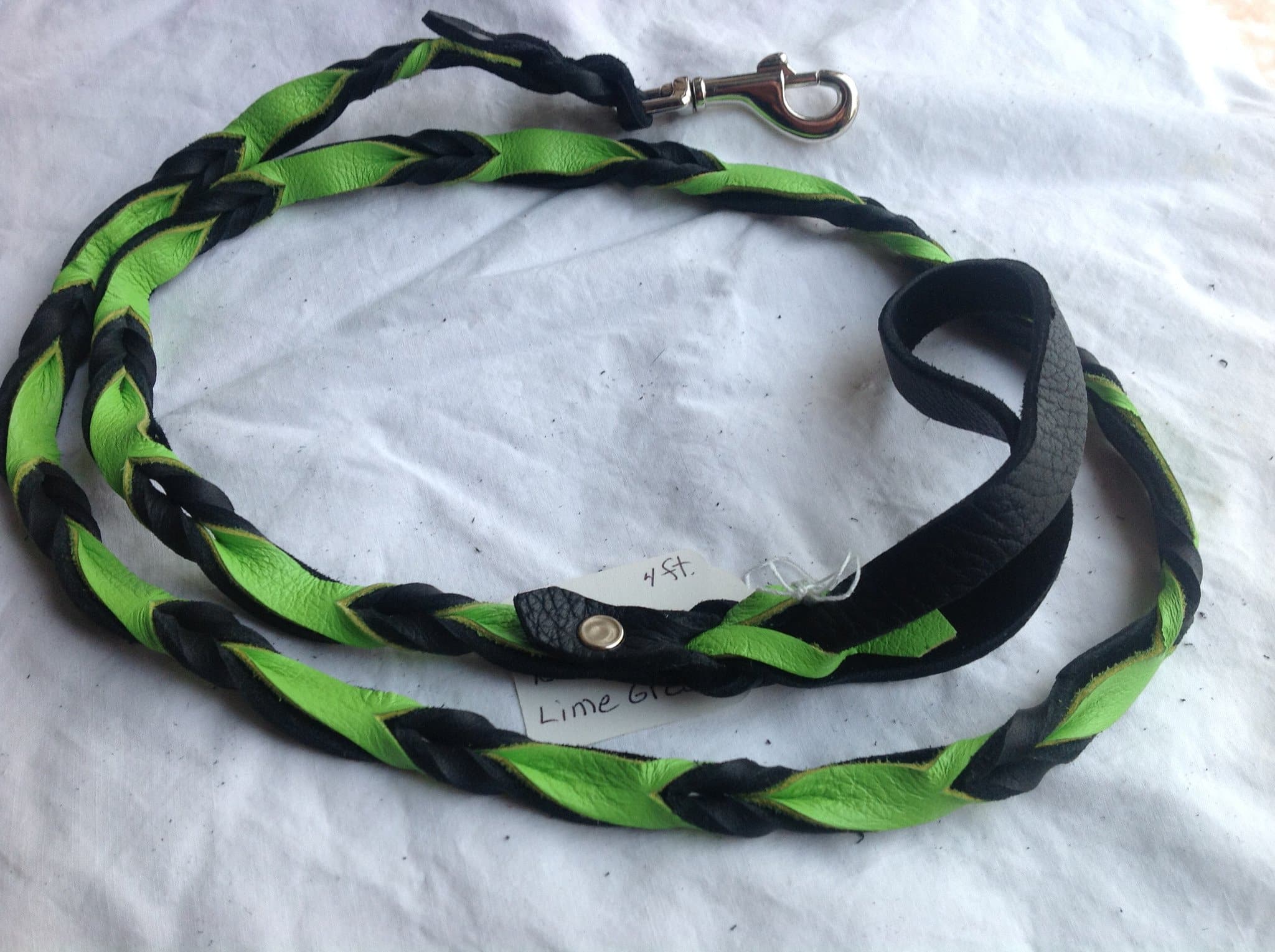 Wright Durable Green and Black Braided Leather Dog Leash 