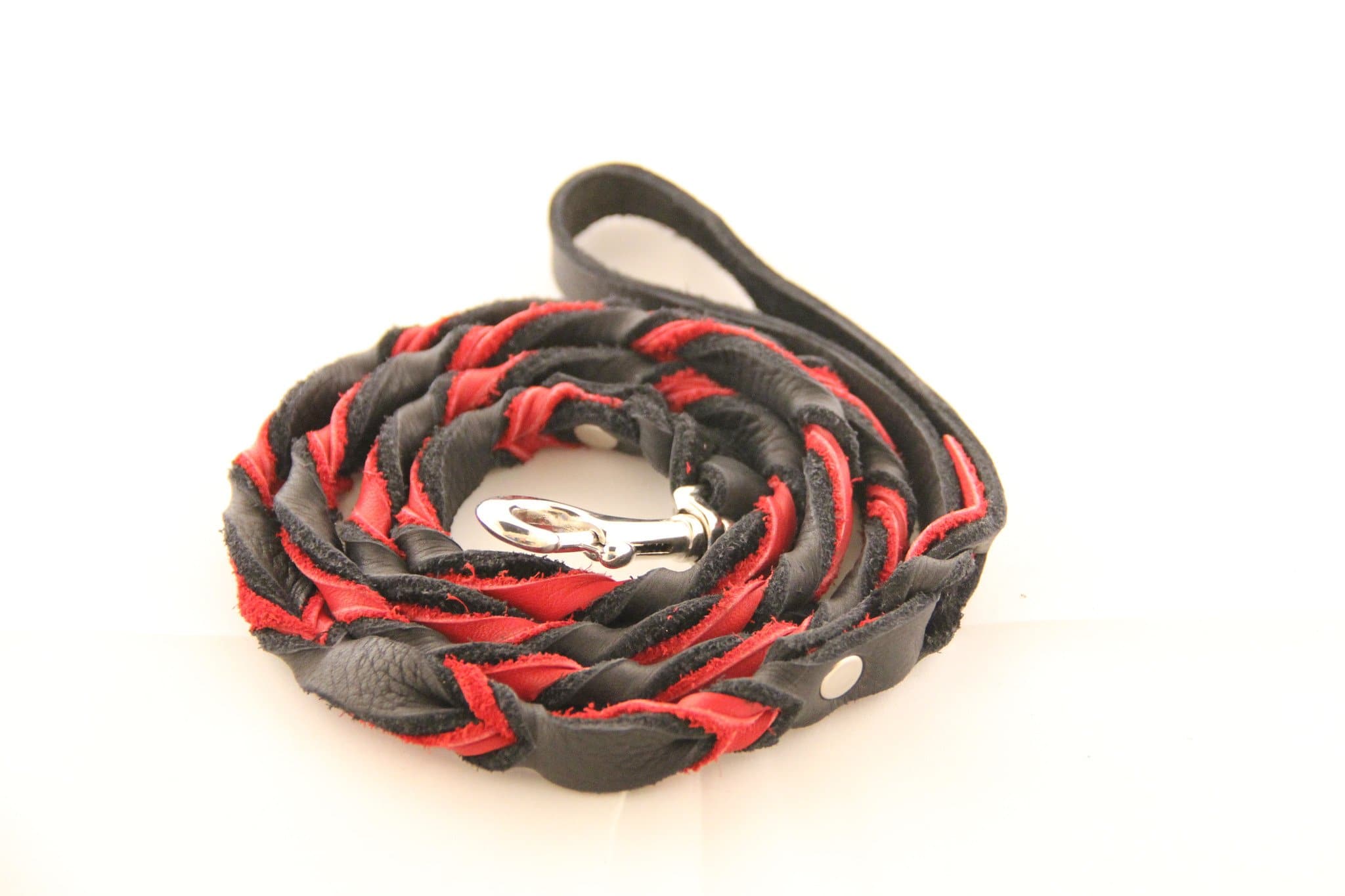 Wright Durable Braided red and black Leather Dog Leash 