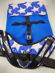 custom fabric matching harness and backpaci