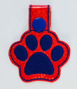 sparkle red and navy blue Paw Print Keychain Fob